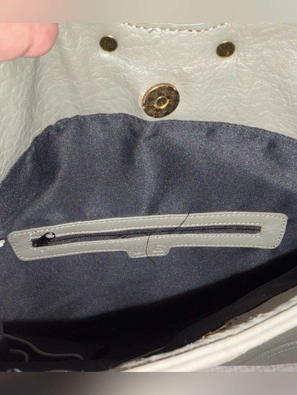 Olive Green Pleather Fold-Over Clutch with Gold Hardware - Picture 5 of 12